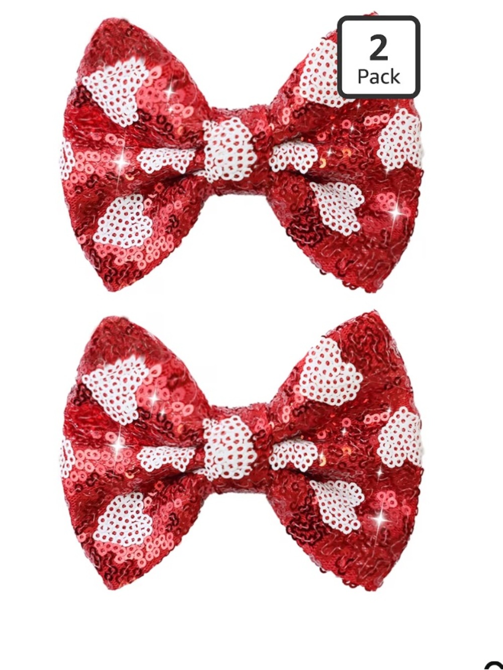 NEW Kids Sequin Heart Hair Bows - Red - Set of 2